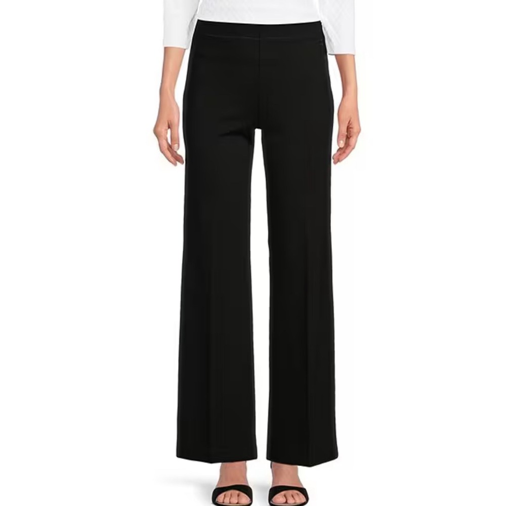 J McLaughlin Carter Pant Black Wide Leg Stretch Knit Career Minimalist 4 NEW